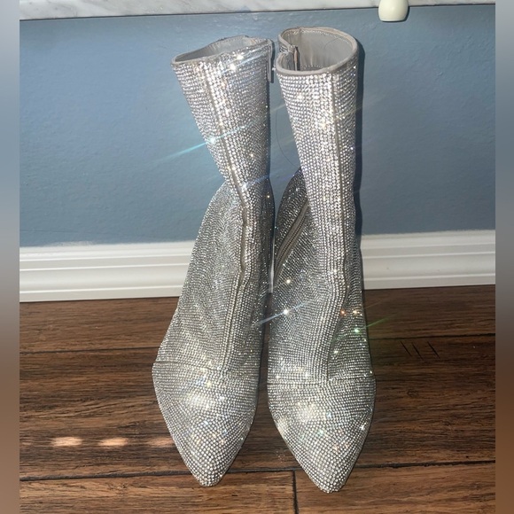Crystal embellished heels boots diamond crystal bling embellished ankle booties - Picture 11 of 13